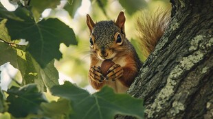 松鼠树上捧坚果