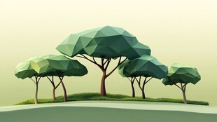 低多边形风格的翠绿树木