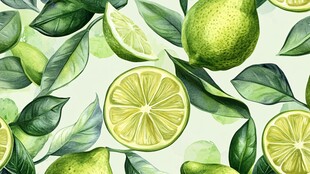 清新水彩风青柠绿叶图案