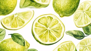 清新水彩风青柠图案背景