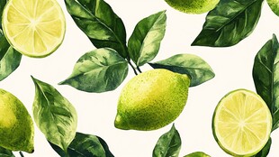 水彩绘青柠绿叶图案