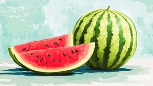 水彩风格的新鲜西瓜