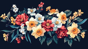 多彩花卉横向装饰图案