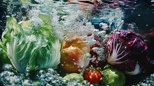 水中多彩蔬菜的灵动瞬间