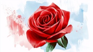 红玫瑰水彩画 浪漫花卉