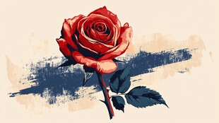 红玫瑰水彩画