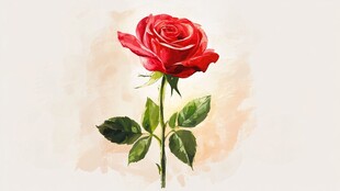 一朵娇艳的水彩红玫瑰
