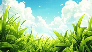 青青草地与蓝天白云图景