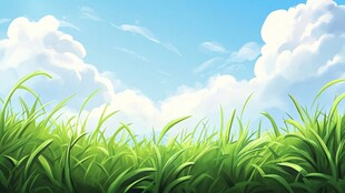 蓝天白云下的翠绿草地