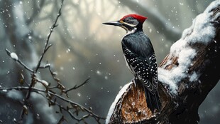 雪林中的啄木鸟