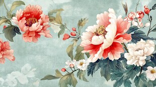 中式花卉图案 淡雅牡丹图