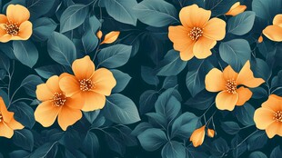 黄花朵与绿叶的精美图案