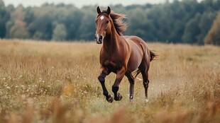 田野中奔腾的矫健骏马