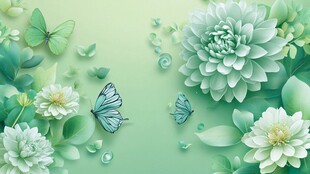 清新绿调花卉蝴蝶插画