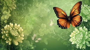 绿韵花丛中的蝴蝶飞舞