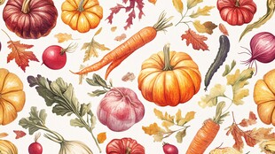 秋日蔬果水彩无缝图案