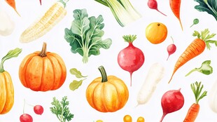 水彩绘多彩新鲜蔬菜水果