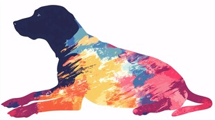 彩色泼墨风格躺卧狗狗