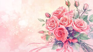 粉色浪漫玫瑰花束插画