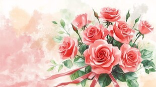 粉色玫瑰水彩插画