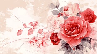 浪漫花卉插画 柔美玫瑰绽放
