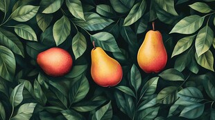 绿叶间的苹果与梨子