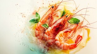 精致摆盘的美味鲜虾料理