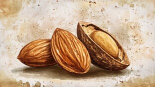 水彩画中的美味杏仁