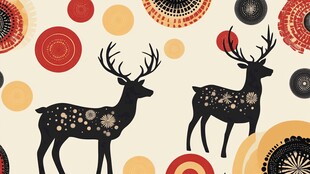 双鹿与多彩图案装饰画