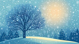 冬日雪景中的孤独树木