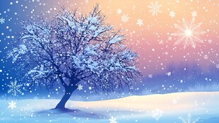 冬日孤树雪景梦幻插画