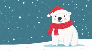 戴帽围脖的可爱北极熊