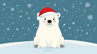 戴圣诞帽的可爱北极熊