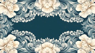 蓝白花卉边框装饰图案