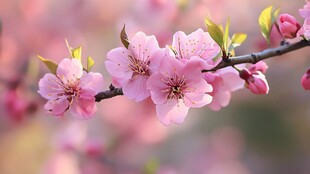 春日绽放的粉嫩桃花枝
