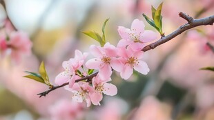 枝头粉嫩桃花绽放
