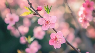 春日粉嫩桃花枝头绽放