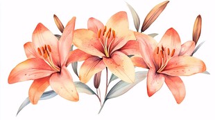 橙色百合花水彩插画