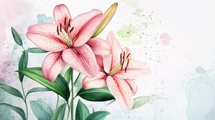 水彩粉色百合花清新插画