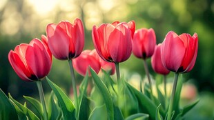 娇艳红郁金香绽放美景