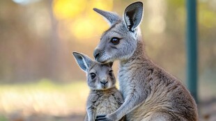 袋鼠母子温馨依偎瞬间