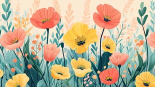 春日缤纷花卉插画