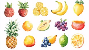 多彩手绘水果集合