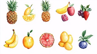 水彩绘多彩水果集合