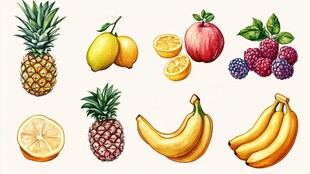 多彩新鲜水果插画集合