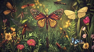 梦幻花丛中的多彩昆虫世界