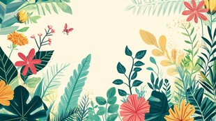 夏日缤纷花卉绿植插画
