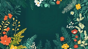 缤纷花卉环绕的清新背景