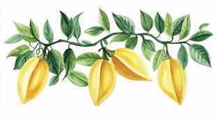 手绘枝头黄澄澄的金佛手