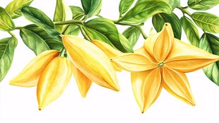 黄色星状花与绿叶插画